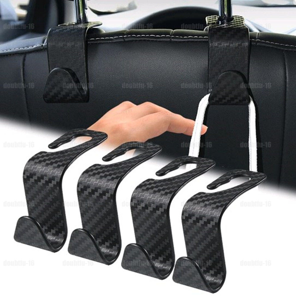 4x Black Carbon Fiber Auto Back Seat Headrest Hook Storage Hooks Car Accessories