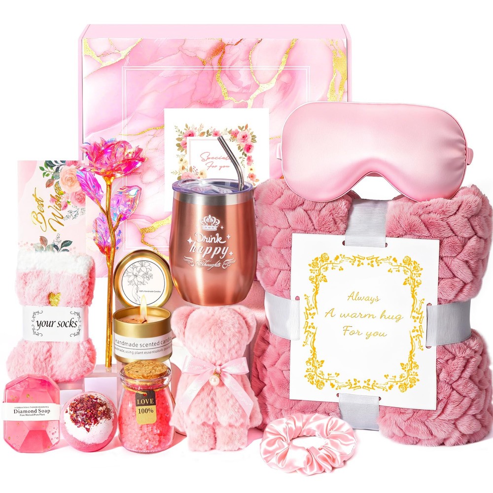 Luxury Spa Gift Basket with Blanket Rose