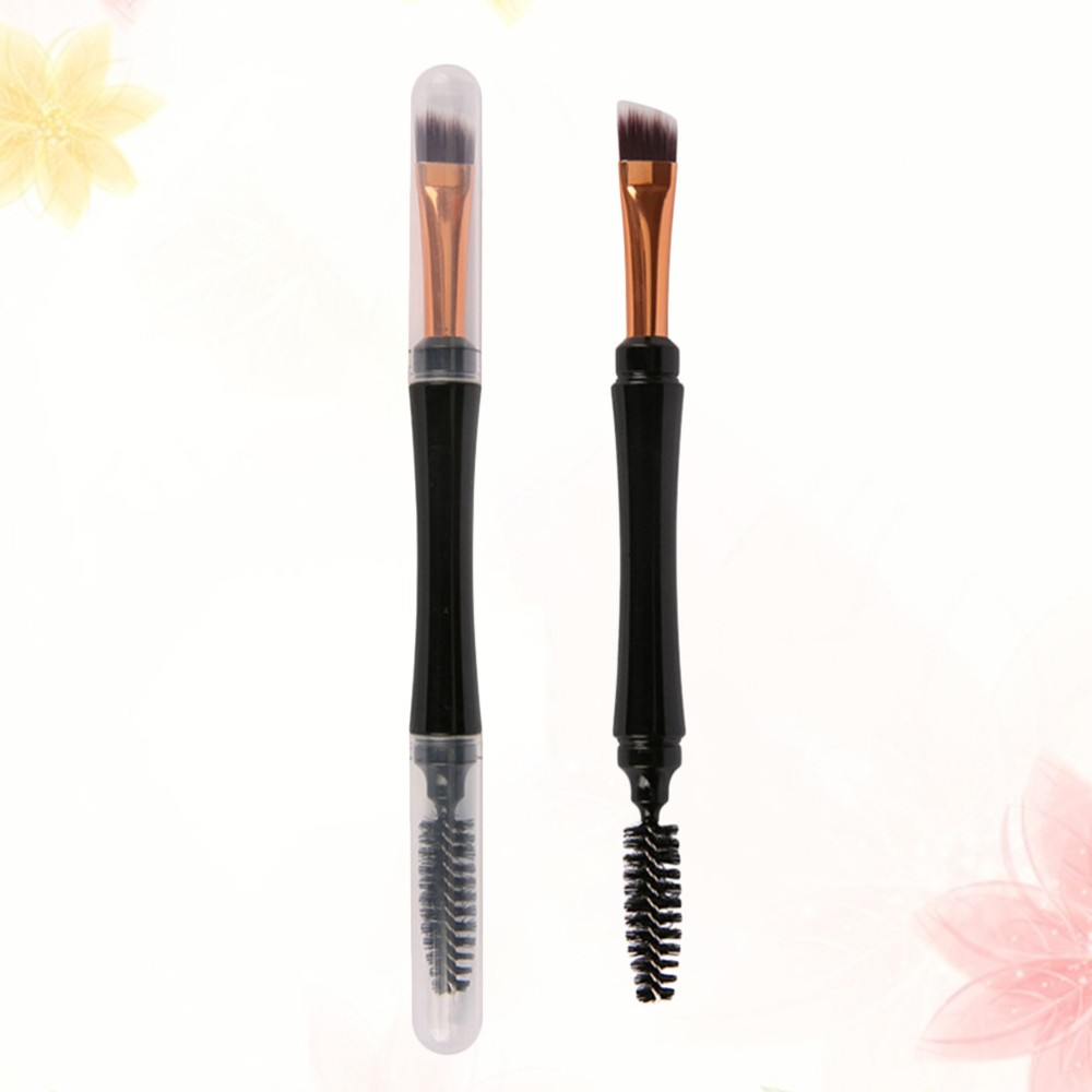 2 Pcs Dual-Ended Travel Makeup Brushes for Eyebrow & Eyelash