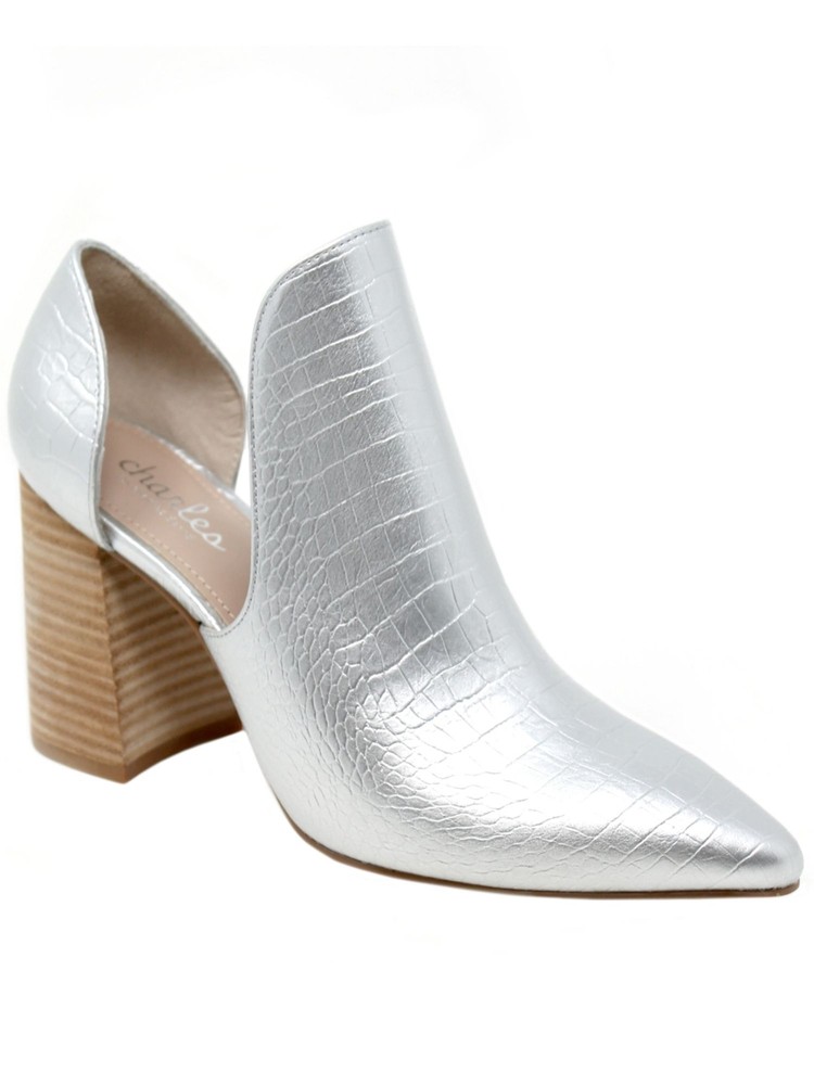 CHARLES BY CHARLES DAVID Womens Silver Crocodile Print Cut Out Varro Booties 8 M