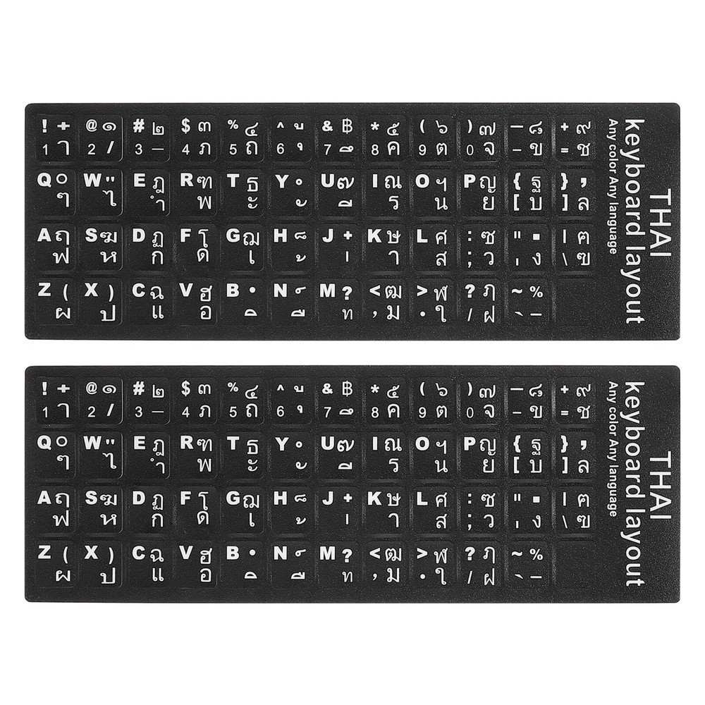 Thai Keyboard Stickers Black Background W White Lettering 2Pcs