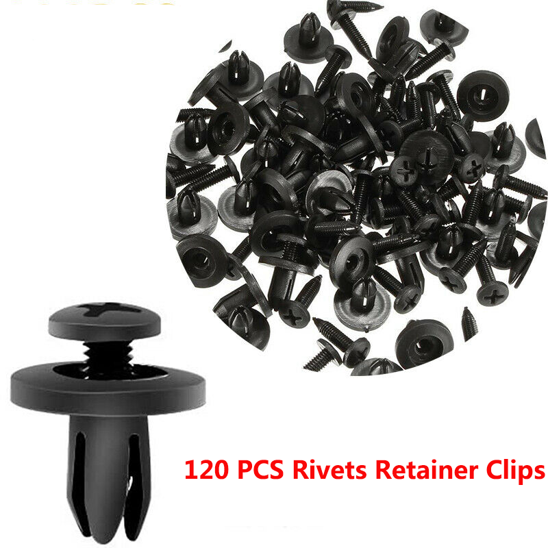 120Pcs Bumper Clips Auto Car Fastener Fender Push Pin Plastic Rivets 6mm Hole
