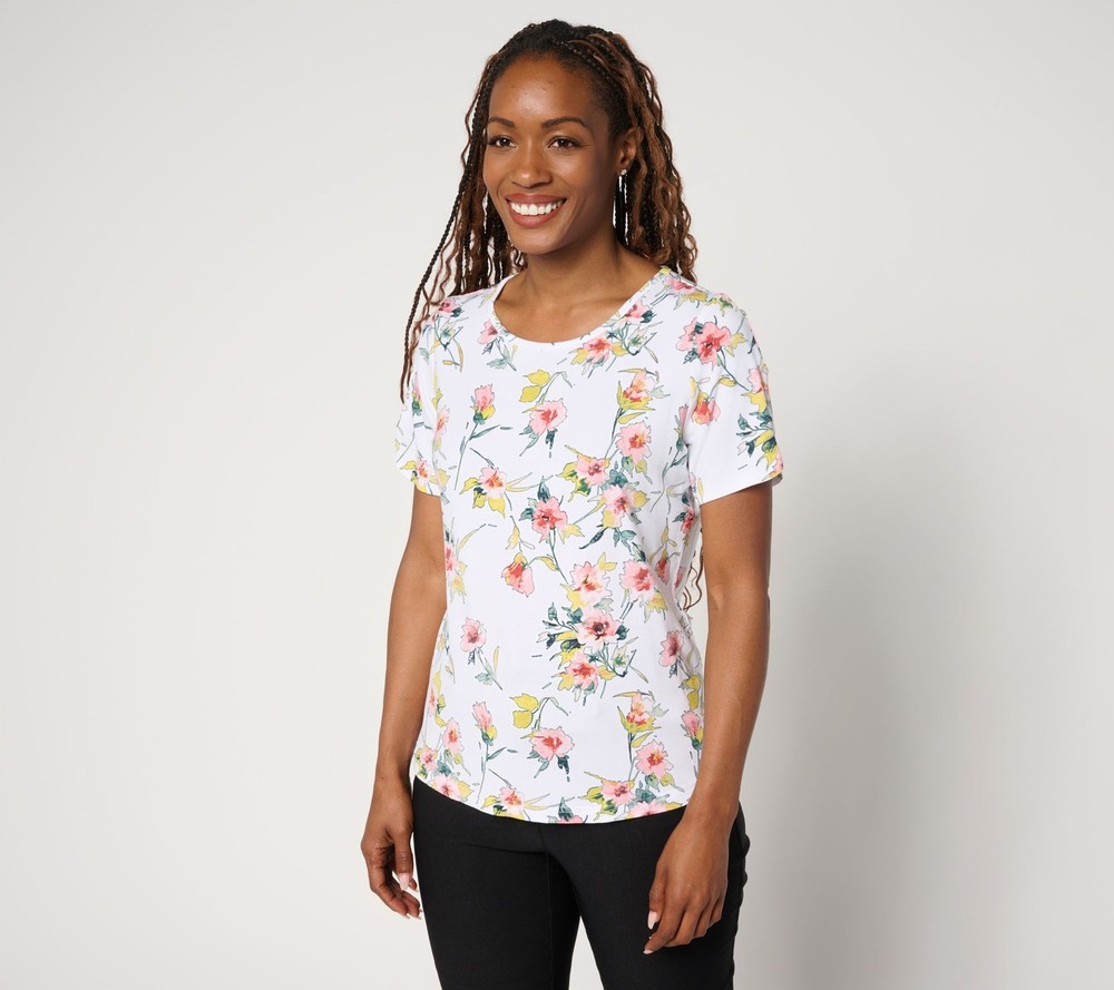 nicole by Nicole Miller Women's Top Plus Sz 1X Short Sleeve Crew White A691696