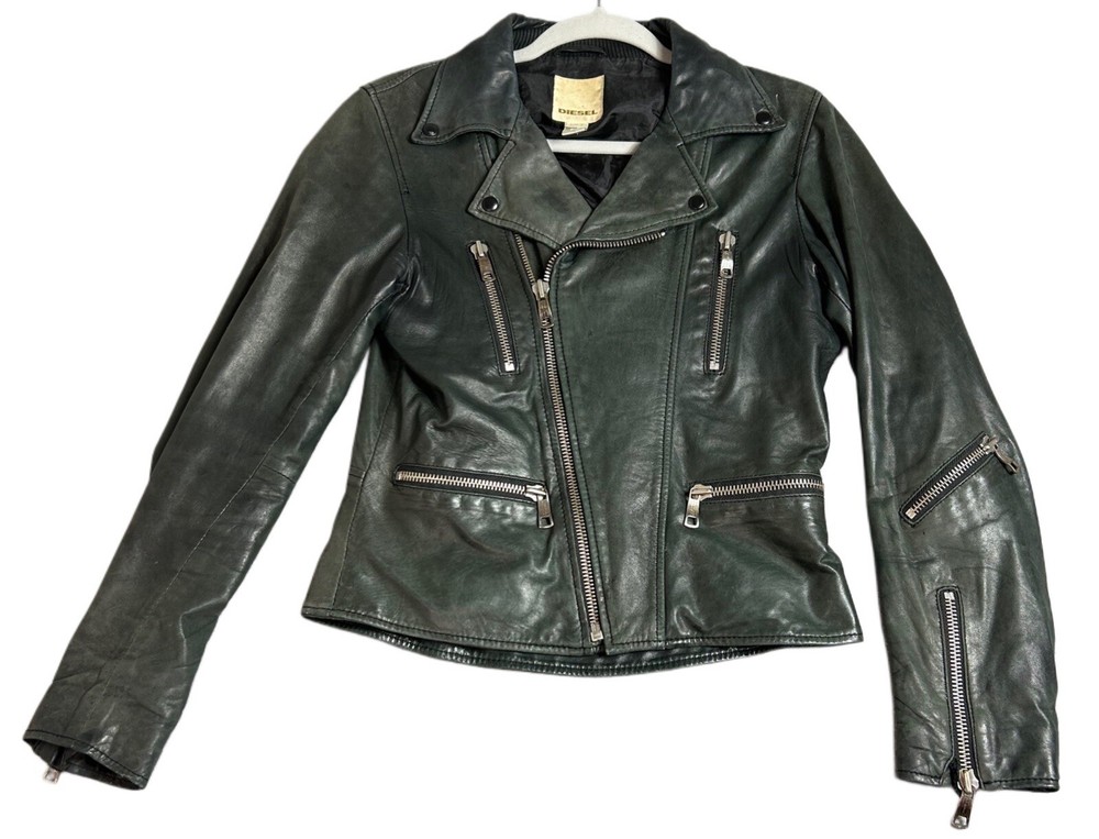Vintage Diesel Moto Jacket Women Size M Black Lambskin Leather GrungeWear Y2k