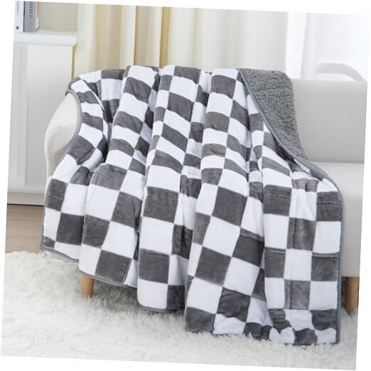 Weighted Checkerboard Blanket Queen 15lbs 48x72 Grey Plaid Design  