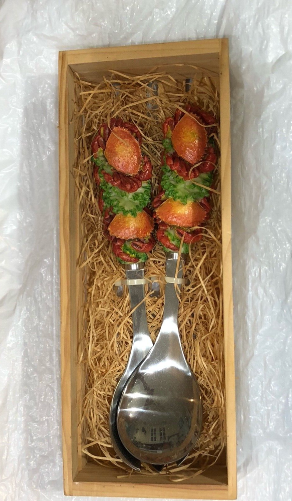 Supreme Housewares Crab Salad Server Set - Handpainted Resin Handles NIB