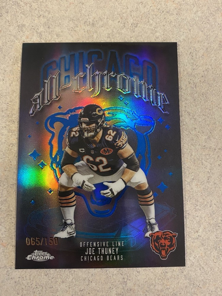 2025 Topps Chrome Joe Thuney All-Chrome Blue Refractor Chicago Bears /150