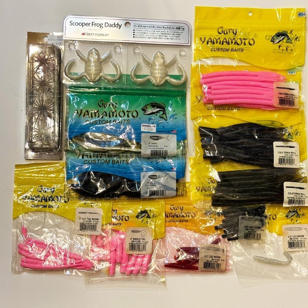 Bass fishing set w/ worms, multiple brands, lots of tackle, used