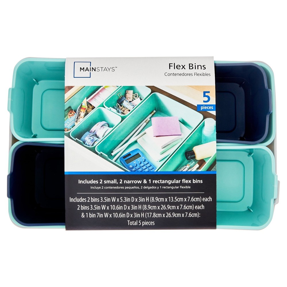 Mainstays 5-Piece Flex Bin Set for Storage and Organization
