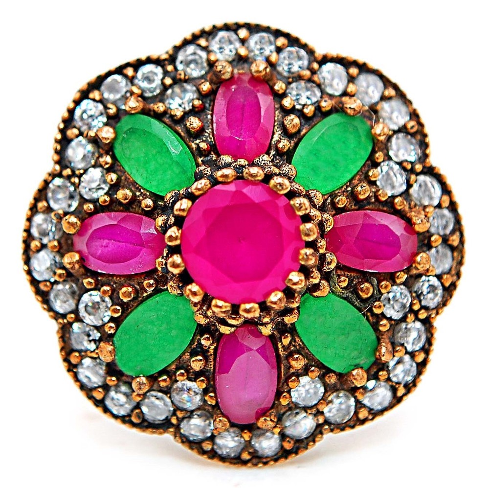 Exquisite Ottoman Empire Inspired 3CT Treated Ruby 925 Sterling Silver Ring Size 6.5