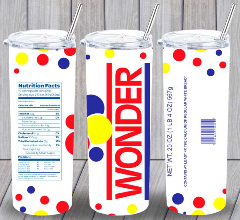 Wonder Bread Multicolor 20oz Insulated Tumbler Lid Plastic Straw New