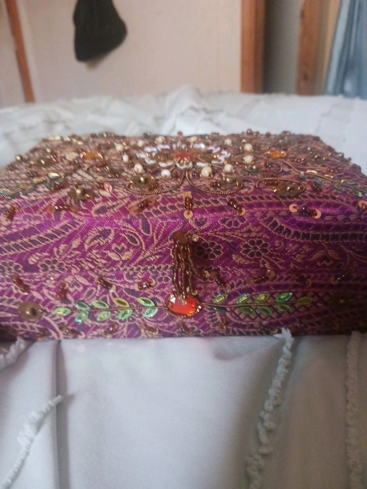 Elegant Beaded Jewelry Box with Mirror for Storage