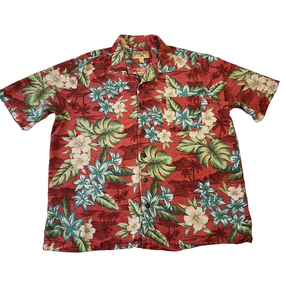 Havana Jacks Hawaiian Silk Button Down Shirt for Men Size L