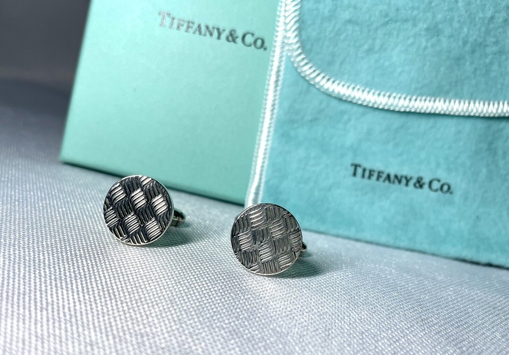 Auth Tiffany Cufflinks Vintage Hairline x Mirror Surface Sterling Silver cuffs