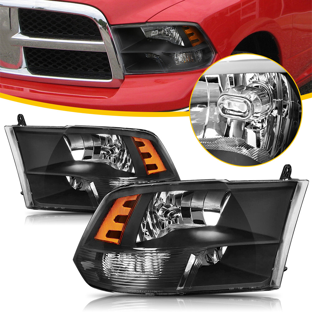 For 09-18 Dodge RAM 1500 10-18 2500 Dodge Ram 3500 Headlights Quad Black Amber
