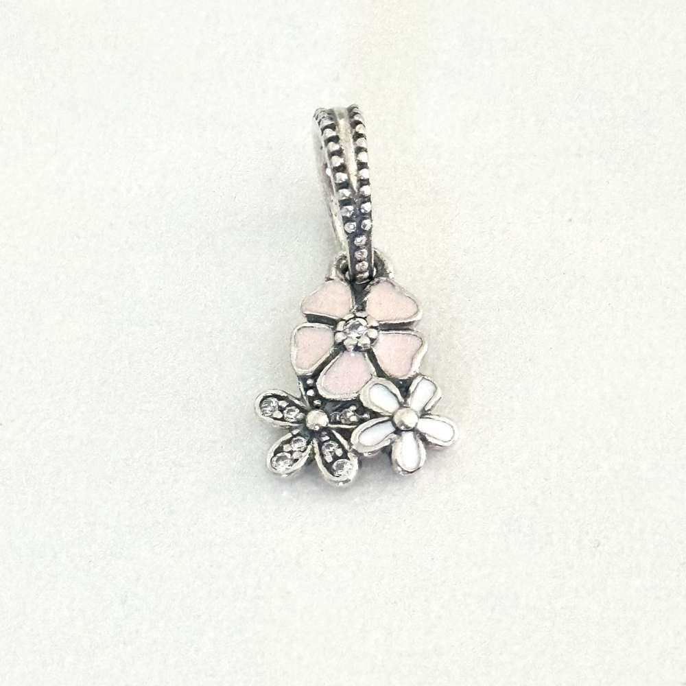 Pandora Sterling Silver Pink Enamel Floral CZ Charm Bead