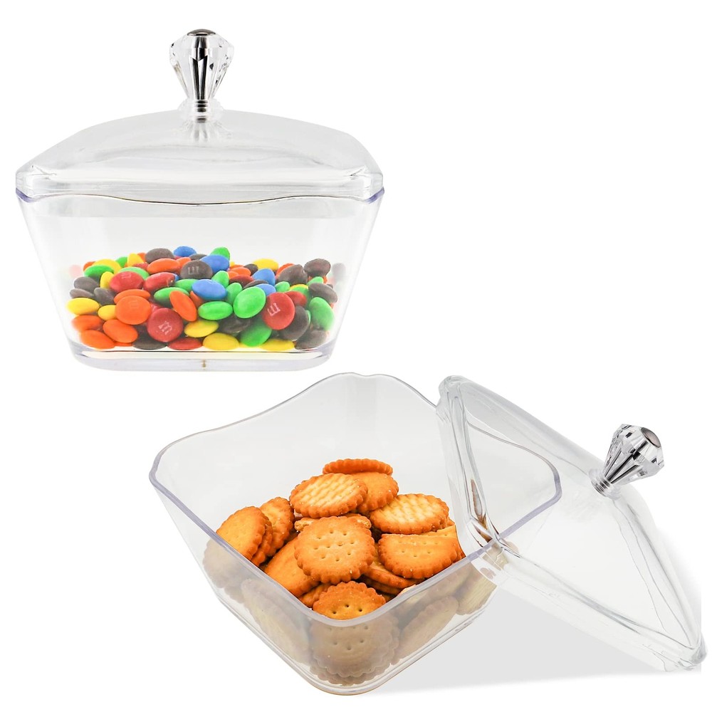 Set of 2 Clear Acrylic Halloween Candy Jars with Crystal Covered Lids