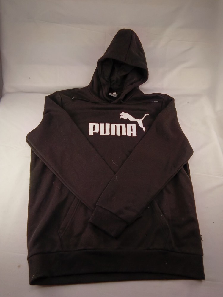 PUMA Essentials Men's Hoodie Big Logo  Pullover Kangaroo Pocket Black Size Large