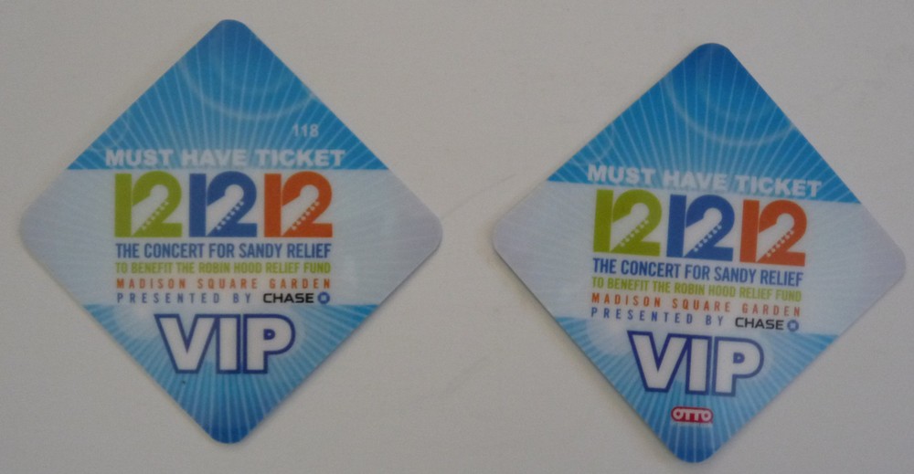 Concert For Sandy 12-12-12 Laminate VIP Backstage Pass CLAPTON STONES WHO