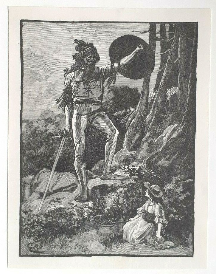 Victorian fantasy print Girl & Giant by Gordon Browne C1890