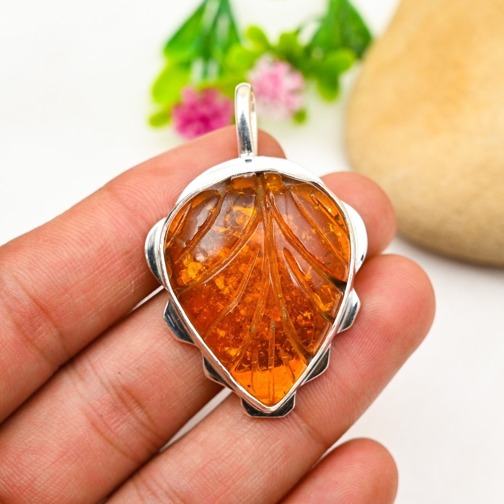 Baltic Amber Pendant Handmade in 925 Sterling Silver Jewelry Gift