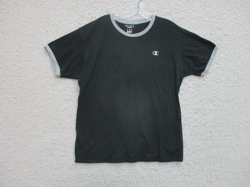 Champion Shirt Large Adult Black Casual Logo Cotton Short Sleeve Classic Fit Men