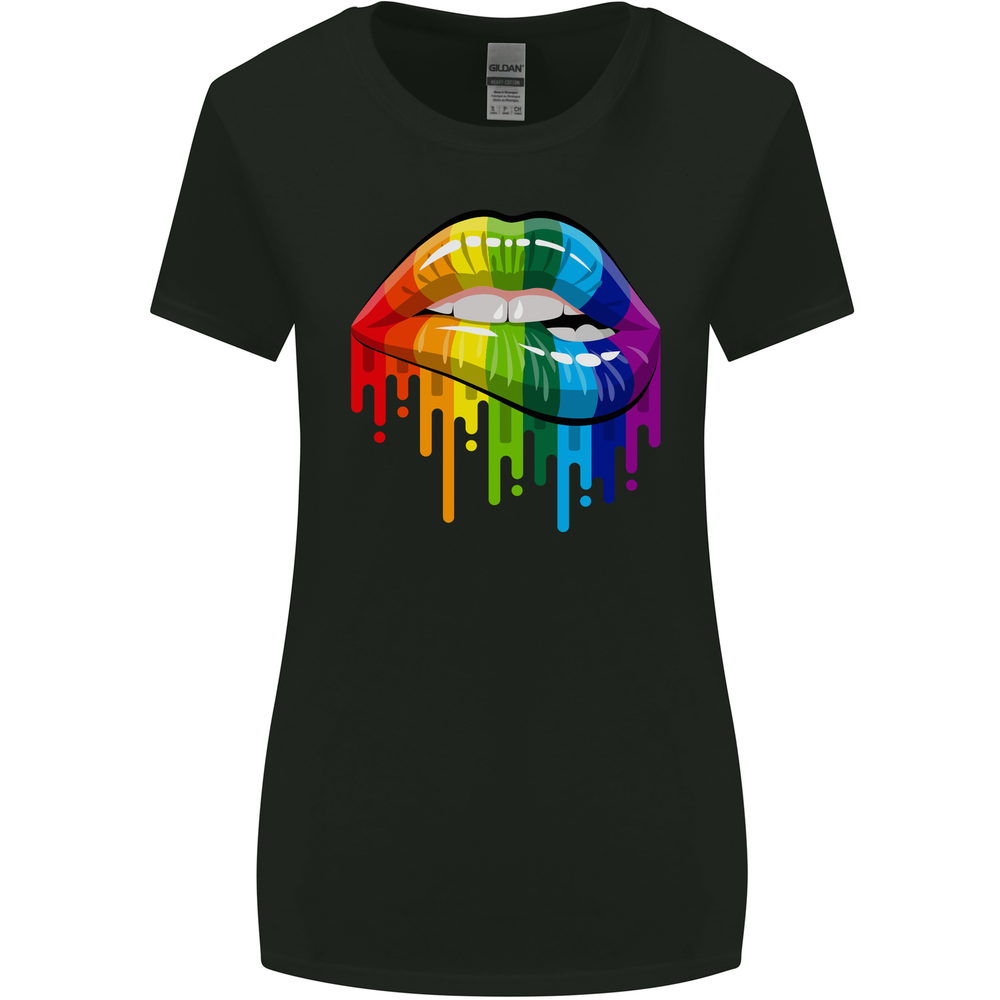 LGBT Bitten Rainbow Lip Gay Pride Day Womens Wider Cut T-Shirt-image