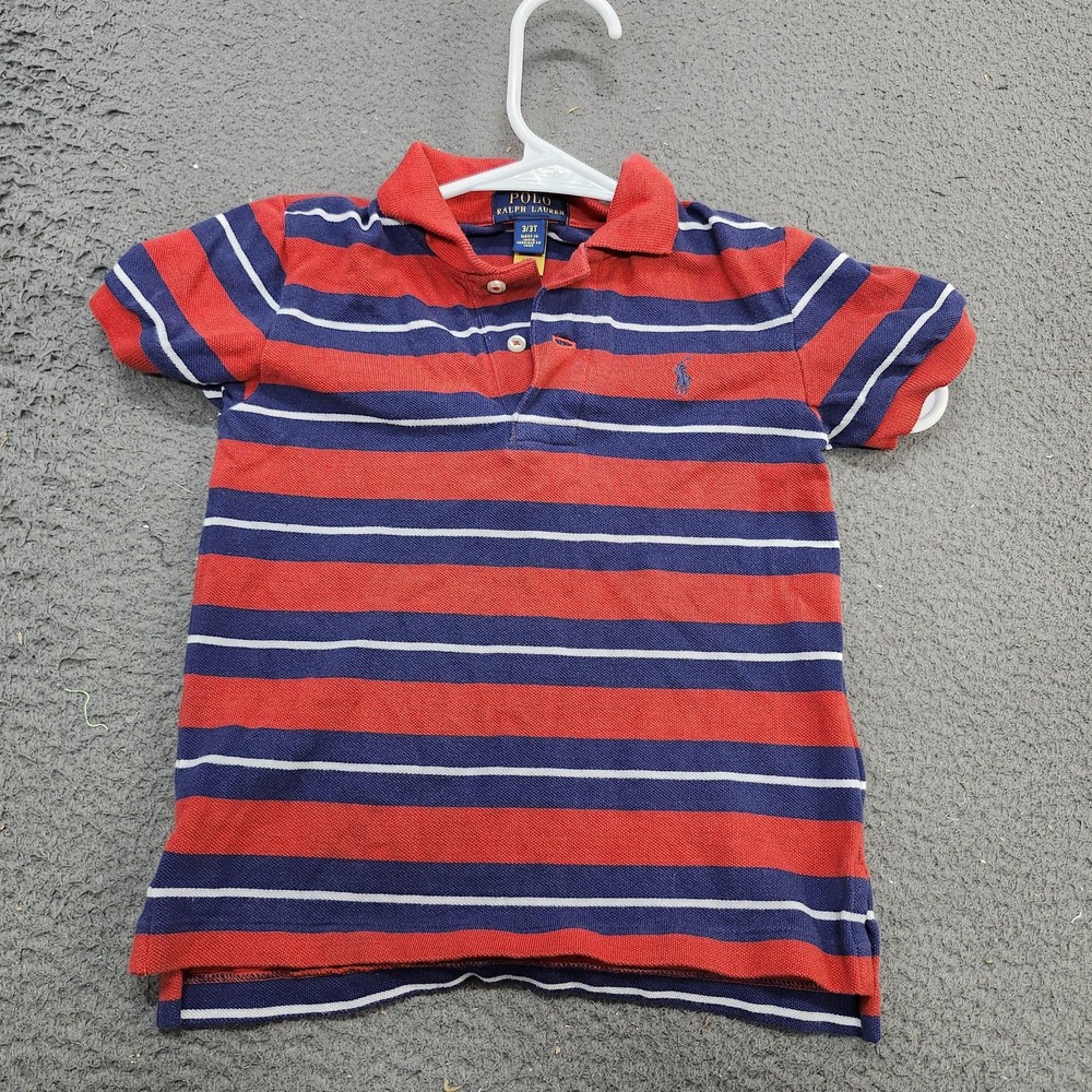 Polo Ralph Lauren Polo Shirt Boys 3T Red Blue Stripe Short Sleeve Casual