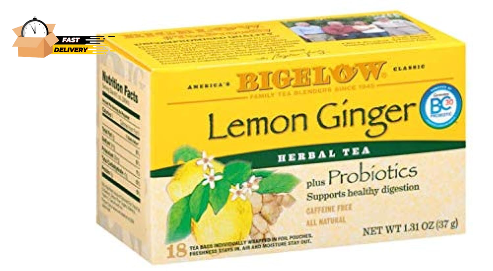 Bigelow Lemon Ginger Probiotics Herbal Tea Bags 18 Count Pack of 1