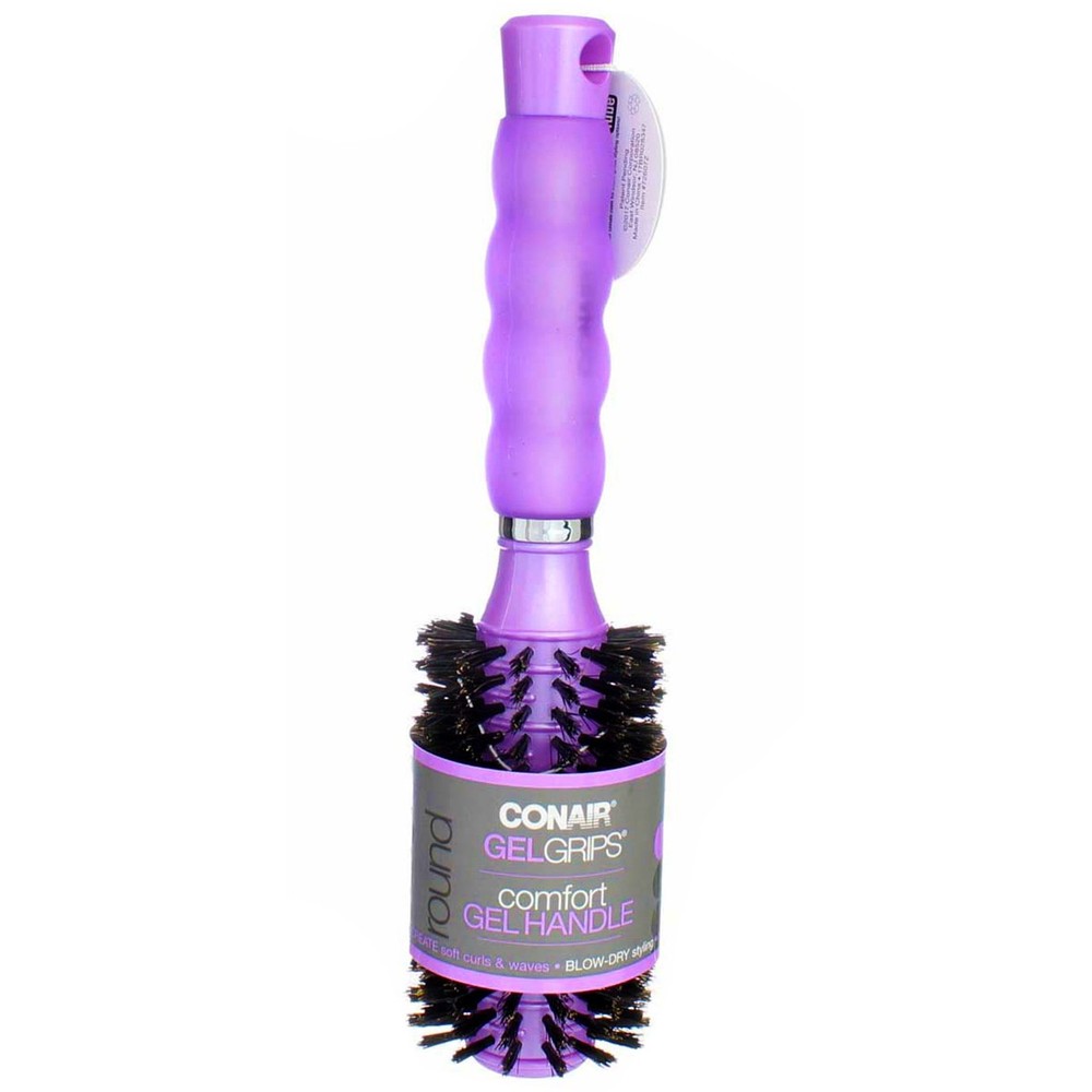 3 Pack Conair Gel Grips Round Round Hair Brush, Purple
