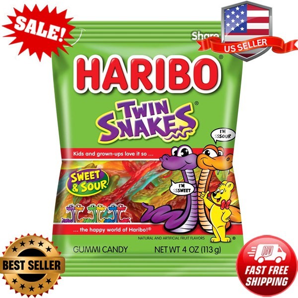 HARIBO Twin Snakes Gummies Sweet and Sour Assorted Fruit Flavors
