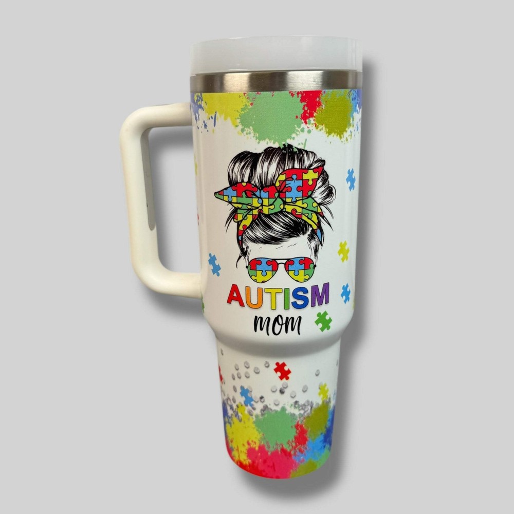 Autism Mom | 40oz Tumbler with Handle | New In Box, No Straw