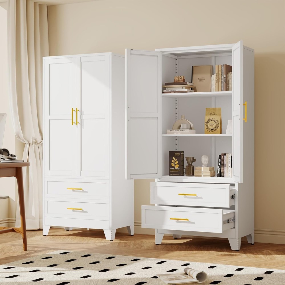Metal Storage Cabinet with 2 Doors, 2 Drawers & Adjustable Shelves  