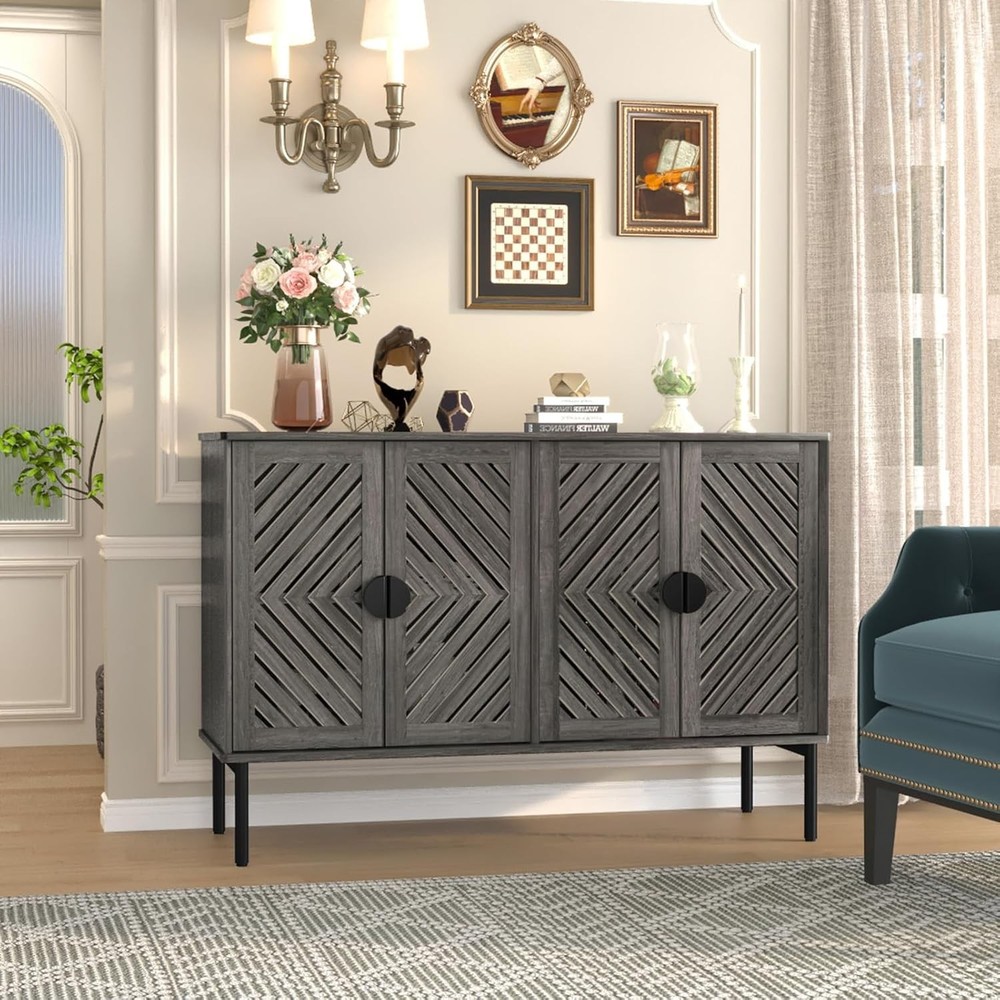 47.2 Inch Modern Sideboard Cabinet with 4 Hollow Doors - Stylish Storage Buffet