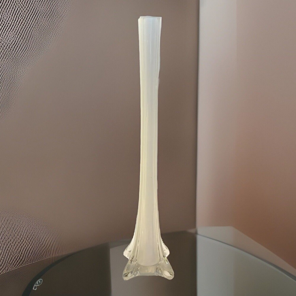 Eiffel Tower Tall Thin White Vase Encased Glass Vintage Classic Flower Wedding