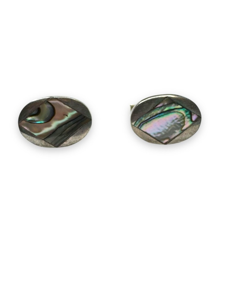 Sterling Silver CPR Abalone Inlay Oval Cufflinks 10.27g