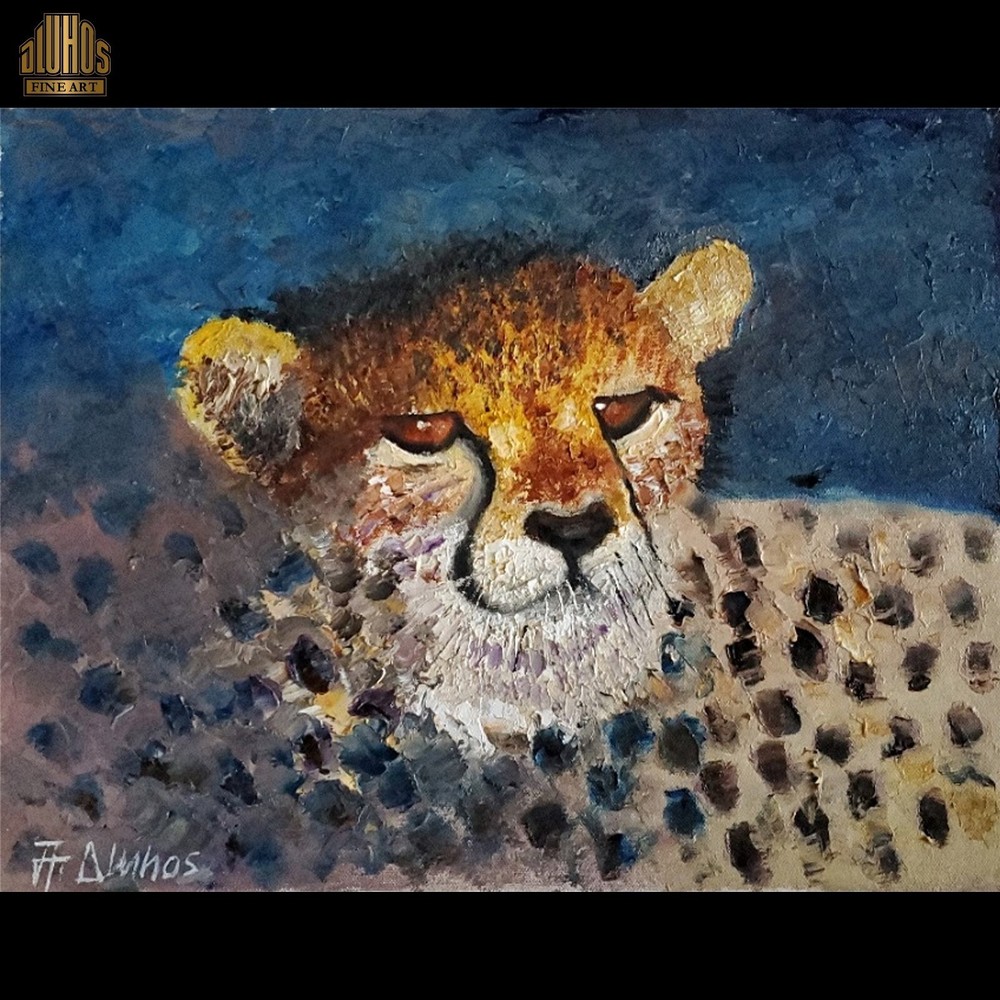 ANDRE DLUHOS Africa Cheetah Big Cat Wildlife Original Oil Painting Art