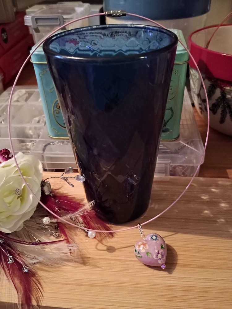 Handmade Dangle Drop Heart Choker Necklace