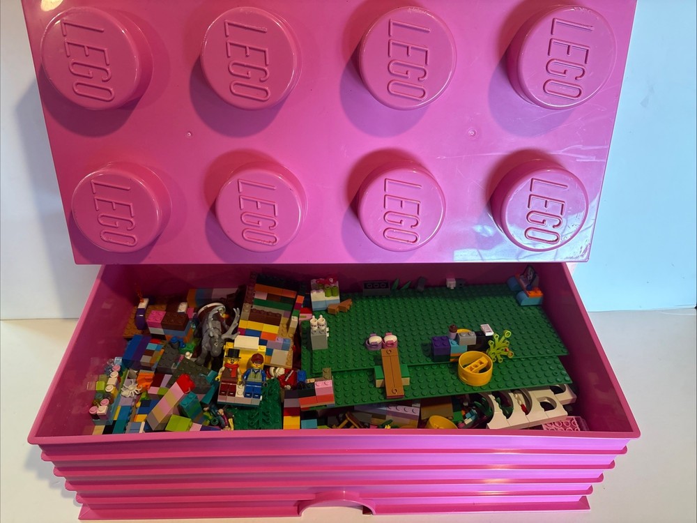 LEGO PINK 8 Knob Stackable Storage Brick Container Block Approx 10