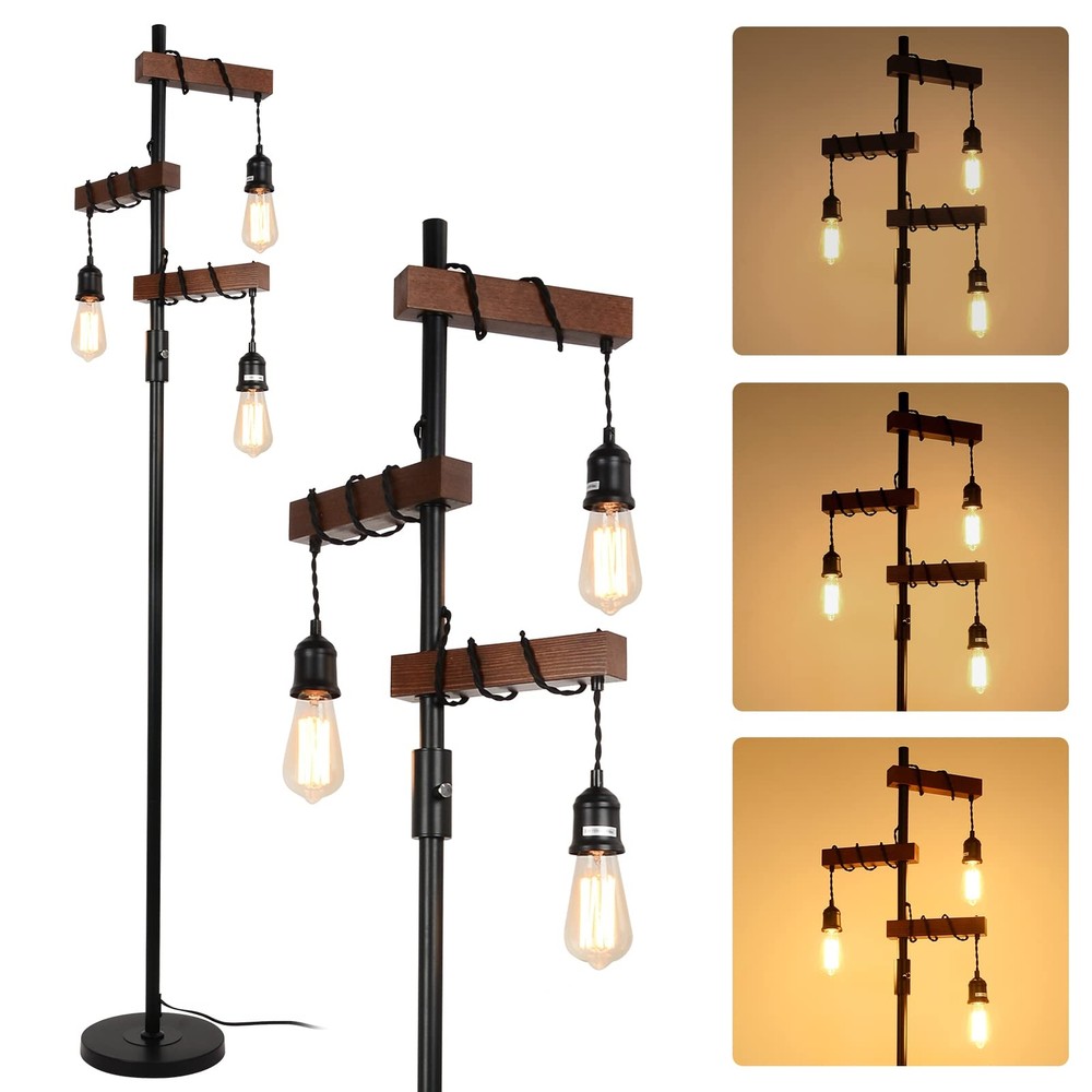 Dimmable Industrial Floor Lamp, Farmhouse Tree Floor Lamp, 68 Inch 3 Lights W...