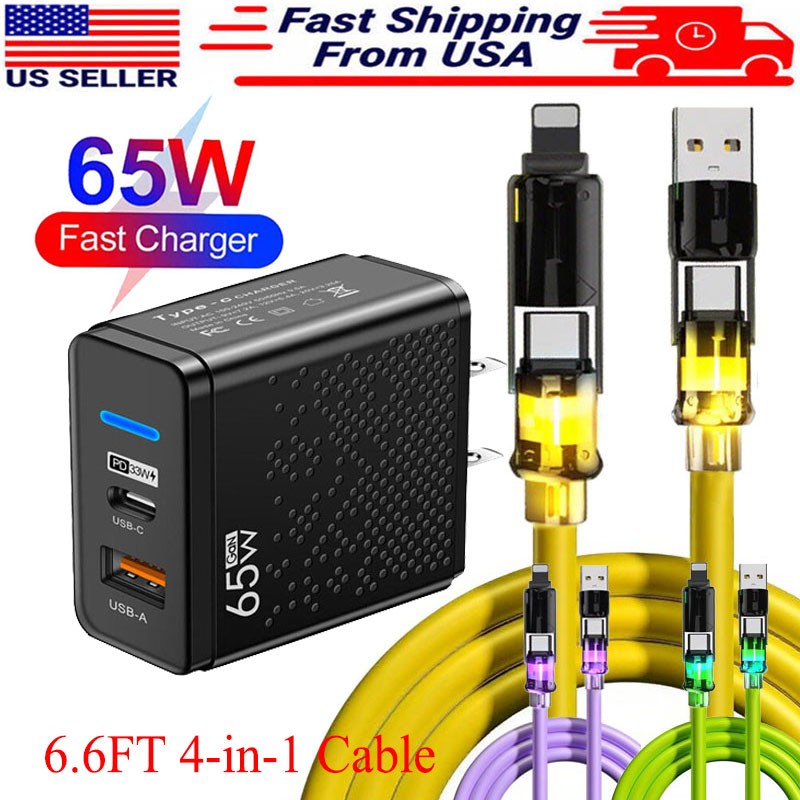 65W Fast Type C Wall Charger , 4-In-1 60W Super Fast Cable For Cell Phone iPad