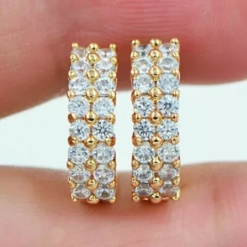 2Ct Round Cut Simulated Diamond Women's Hoop Earring 14K Yellow Gold Plated