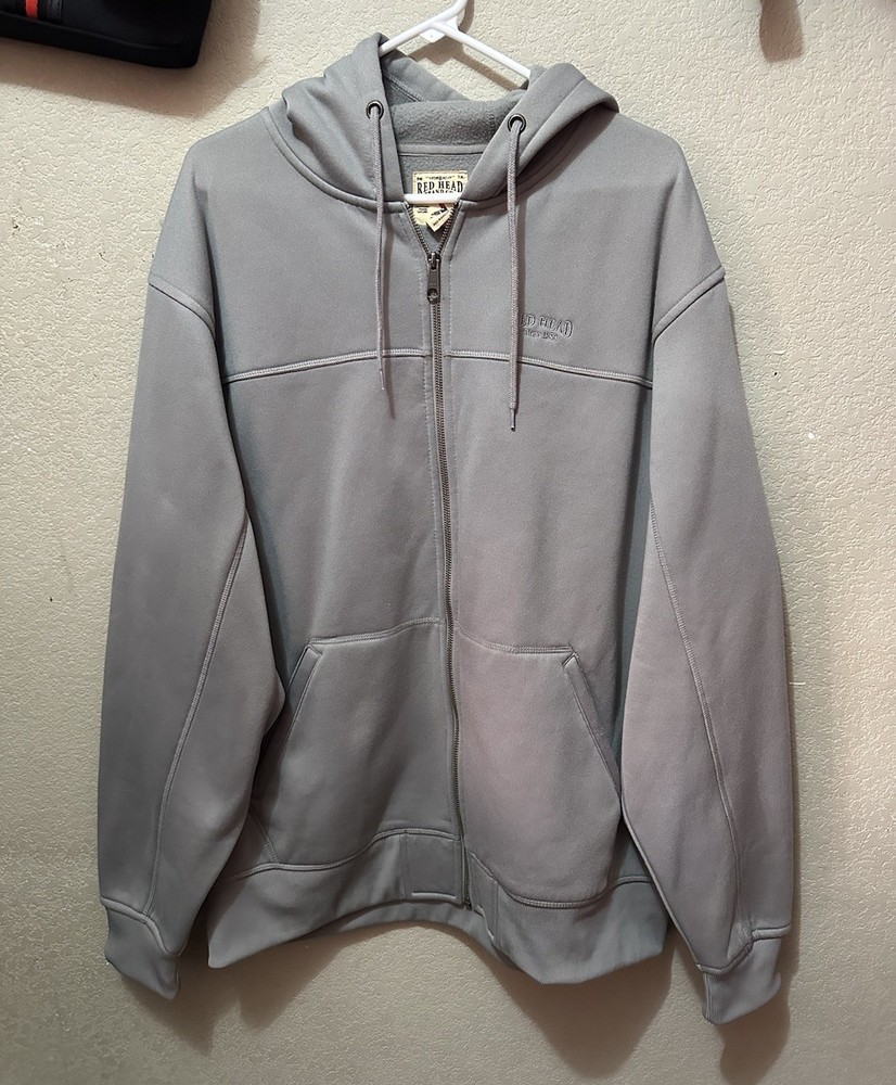 Red Head Hoodie Jacket Mens X-Large Gray Full Zip Hooded With Pockets