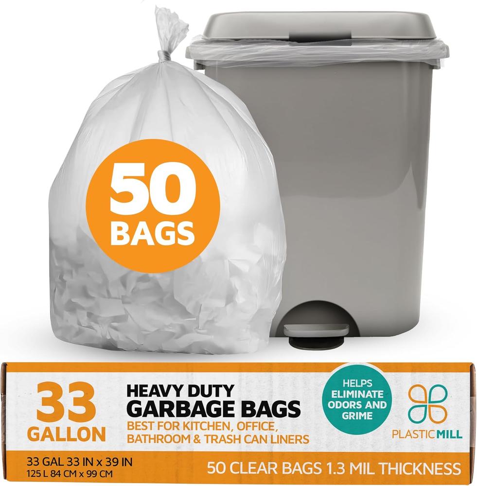 Heavy Duty Trash Bags - Clear Garbage Bags - Plastic Trash Bags - Tall Trash Bag