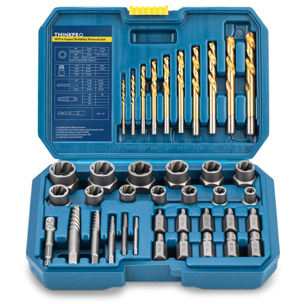 39Pcs Bolt Extractor Set with Drill Bits - Multi-Spline Screw Remover Kit for Easy Broken Bolt Removal