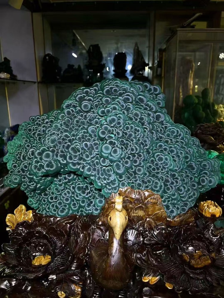 49.39LB Natural Malachite Quartz Crystal Mineral Specimen Peacock Healing +stand