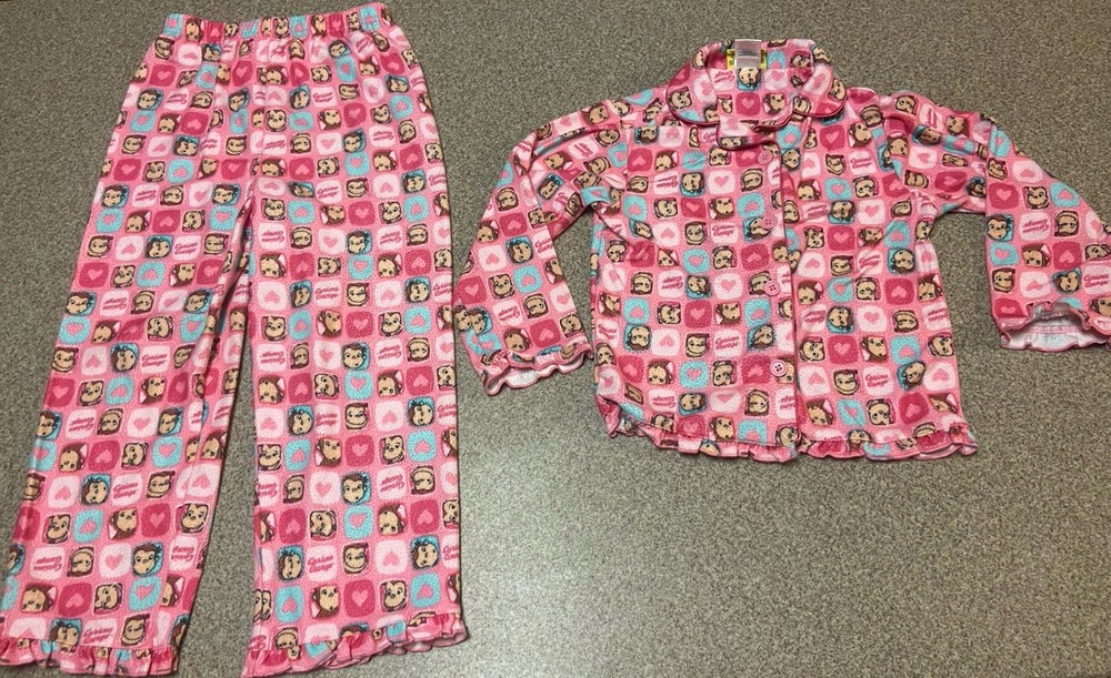 Curious George Girls' Pajama Set Vintage Rare Size 5 Pink Long Sleeve Button Up