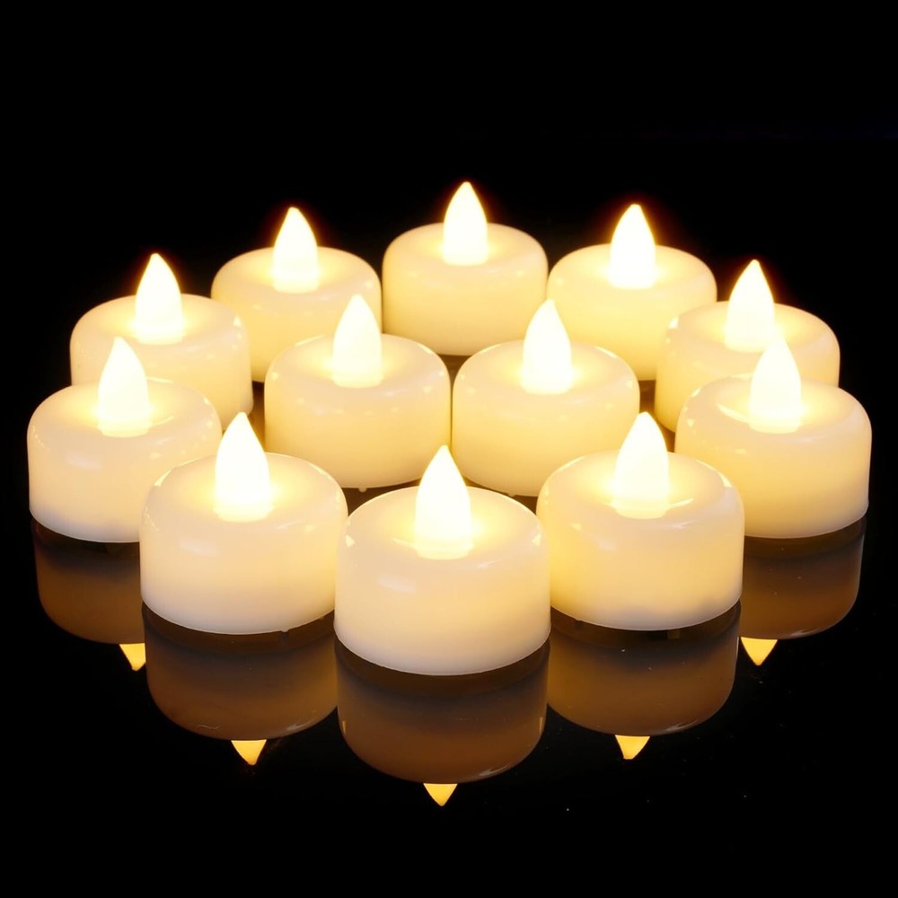 12PCS Flameless LED Tea Lights Votive Candles w/ Decor Battery Operated