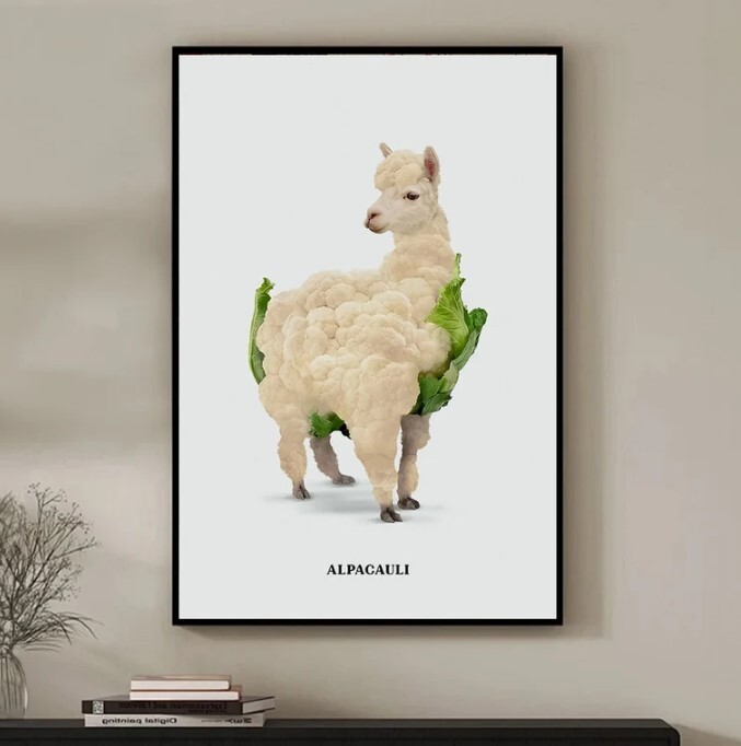 Funny Retro Cauliflower Alpaca Wall Art for Home Decor