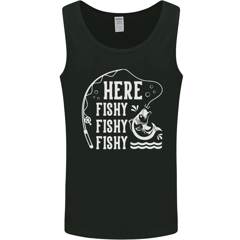 Here Fishy Fishy Funny Fishing Fisherman Mens Vest Tank Top